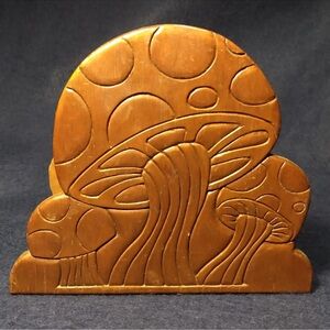 Handcrafted Wooden Mushroom Napkin holder 1970s